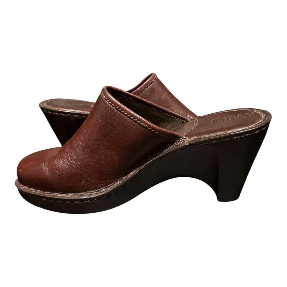 Born Brown Leather Mule Clogs Womens Size 8 EU 39 Slip On Comfort Heeled Shoes - Picture 8 of 10